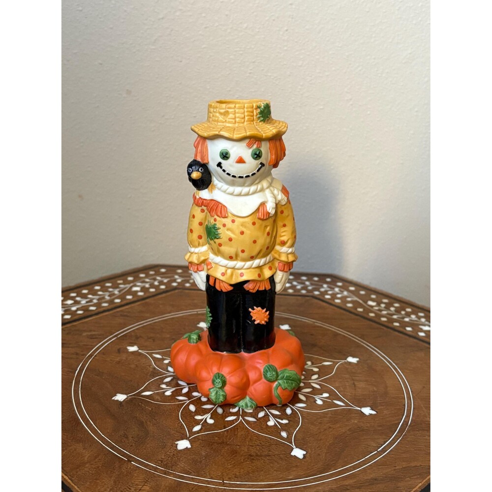 Vintage Hallmark Cards Ceramic Scarecrow Candlestick Holder